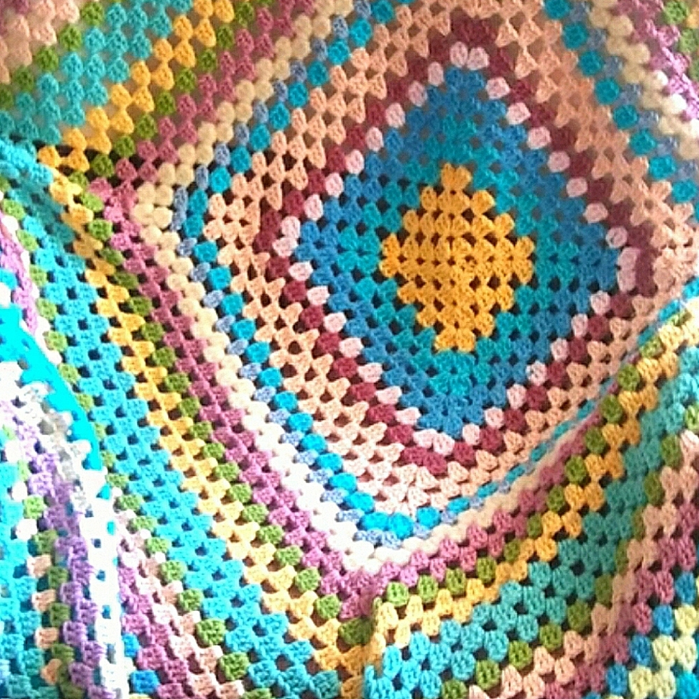Multicolored Crocheted Granny Square Afghan Throw